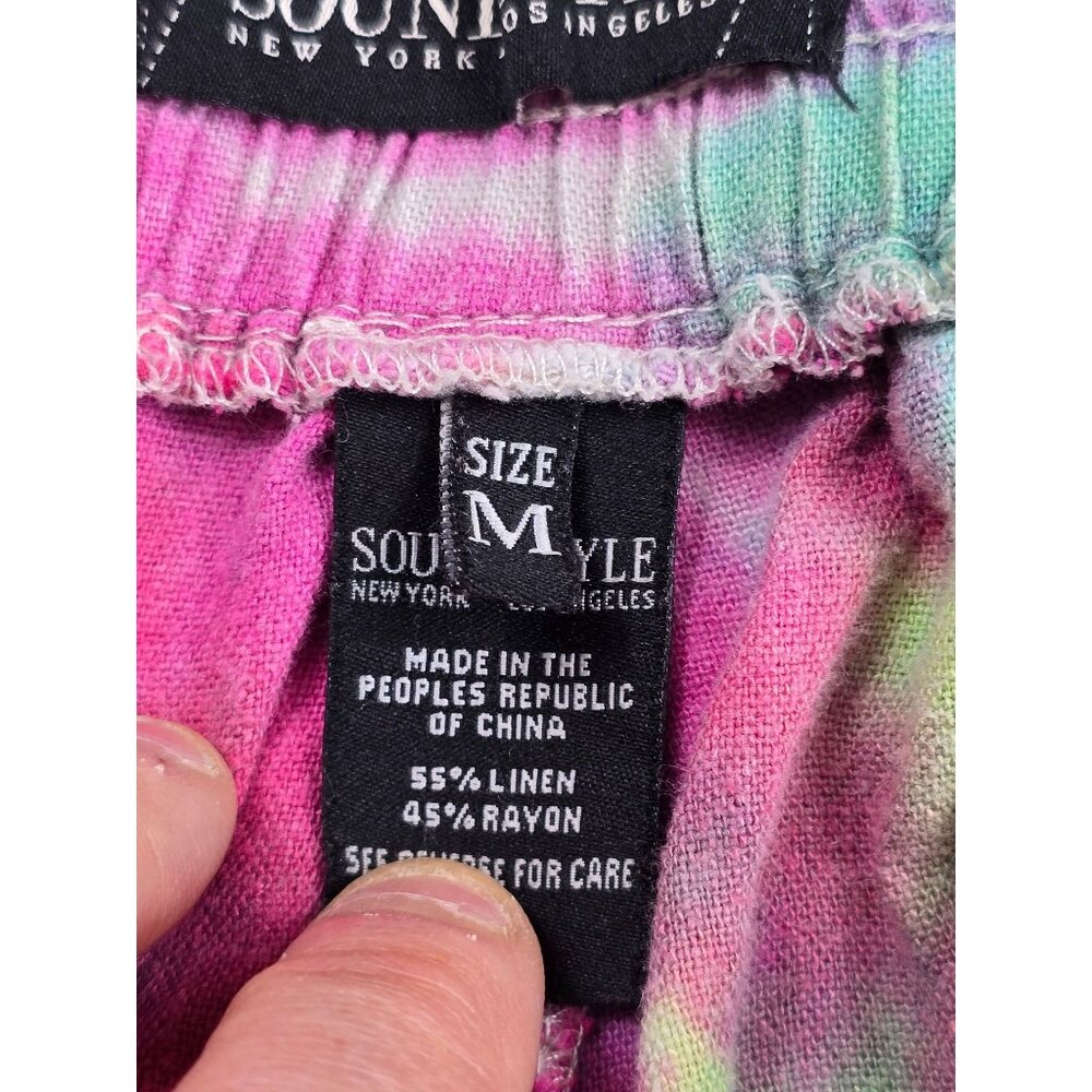 Tie-Dye Jogger Pants Sound Style M Linen Blend Elastic Waist - Picture 3 of 7